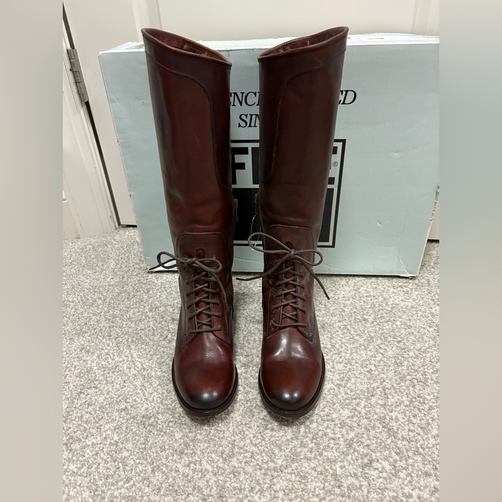 Frye Melissa Lace Up Riding Boots 6.5 Equestrian Brown Leather Vintage Redwood - Picture 3 of 11
